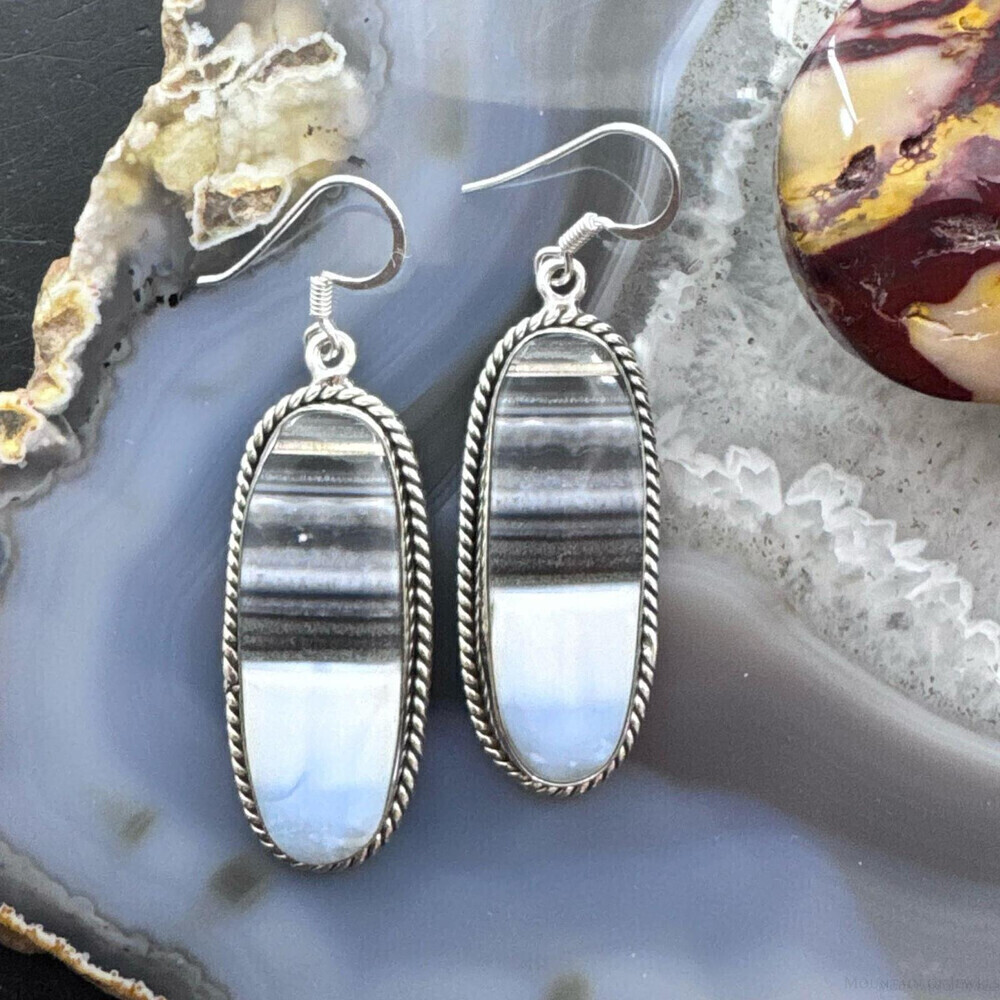 Sterling Southwestern Style Elongated Oval Blue Opal Dangle Earrings For Women